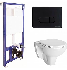 Комплект унитаза Berges Gamma 081105 с инсталляцией Berges Novum D5 040235 с сиденьем Микролифт и Черной матовой клавишей смыва