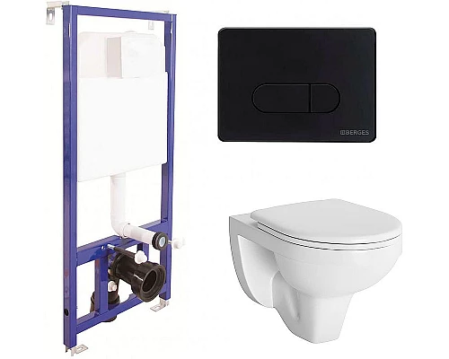 Купить Комплект унитаза Berges Gamma 081105 с инсталляцией Berges Novum D5 040235 с сиденьем Микролифт и Черной матовой клавишей смыва в магазине сантехники Santeh-Crystal.ru