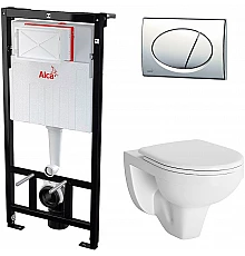 Комплект унитаза Berges Gamma 081105 с инсталляцией Alcaplast Sadromodul AM101/1120-3:1 RU M71-0001 с сиденьем Микролифт и клавишей смыва Хром