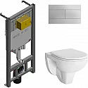 Комплект унитаза Berges Gamma 081105 с сиденьем Микролифт и инсталляцией Jacob Delafon E29025-NF+E4316-CP с клавишей смыва Хром