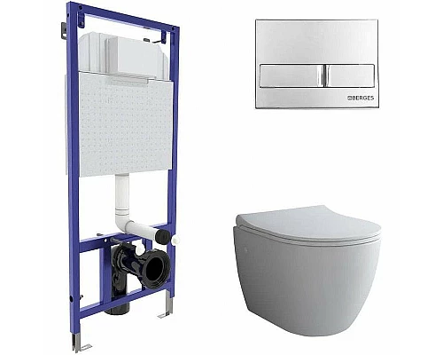 Купить Комплект унитаза с инсталляцией Berges Novum 043205 с сиденьем Микролифт и клавишей смыва Хром глянец в магазине сантехники Santeh-Crystal.ru