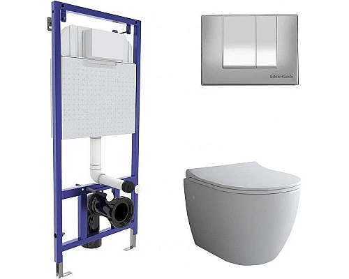 Приобрести Комплект унитаза с инсталляцией Berges Novum 043267 с сиденьем Микролифт и клавишей смыва Хром глянец в магазине сантехники Santeh-Crystal.ru