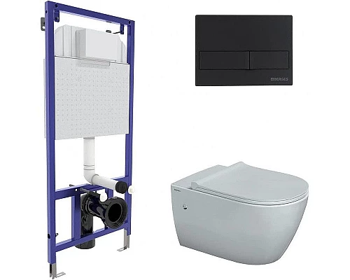 Заказать Комплект унитаза с инсталляцией Berges Novum Rimless 043217 с сиденьем Микролифт и Черной клавишей смыва в магазине сантехники Santeh-Crystal.ru