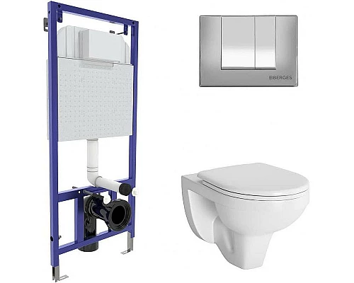 Приобрести Комплект унитаза с инсталляцией Berges Novum 042427 с сиденьем Микролифт и клавишей смыва Хром глянецевый в магазине сантехники Santeh-Crystal.ru