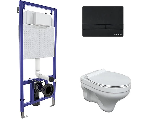 Приобрести Комплект унитаза с инсталляцией Berges Novum 042440 с сиденьем Микролифт и Черной клавишей смыва в магазине сантехники Santeh-Crystal.ru