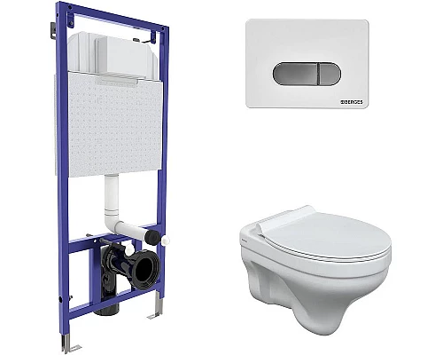 Заказать Комплект унитаза с инсталляцией Berges Novum 042441 с сиденьем Микролифт и Белой Хром глянец клавишей смыва в магазине сантехники Santeh-Crystal.ru