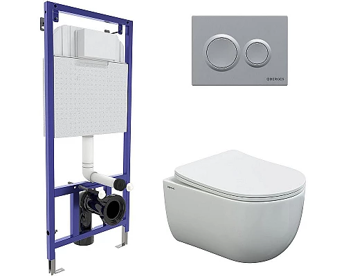 Купить Комплект унитаза с инсталляцией Berges Novum 043240 с сиденьем Микролифт и клавишей смыва Хром матовый в магазине сантехники Santeh-Crystal.ru