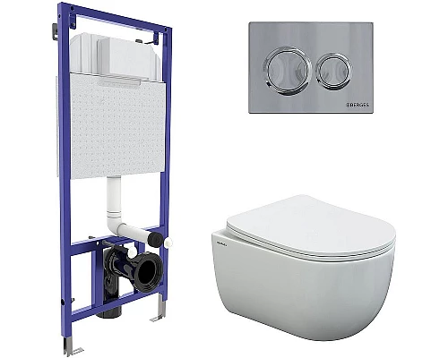 Купить Комплект унитаза с инсталляцией Berges Novum 043241 с сиденьем Микролифт и клавишей смыва Хром глянцевый в магазине сантехники Santeh-Crystal.ru