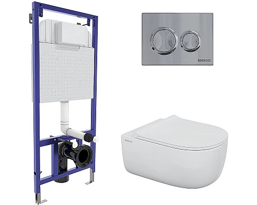 Купить Комплект унитаза с инсталляцией Berges Novum 043302 с сиденьем Микролифт и клавишей смыва Хром глянец в магазине сантехники Santeh-Crystal.ru