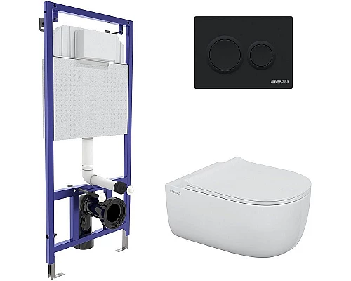 Заказать Комплект унитаза с инсталляцией Berges Novum 043303 с сиденьем Микролифт и Черной Soft Touch клавишей смыва в магазине сантехники Santeh-Crystal.ru