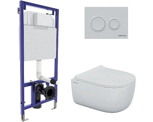 Заказать Комплект унитаза с инсталляцией Berges Novum 043250 с сиденьем Микролифт и Белой клавишей смыва в магазине сантехники Santeh-Crystal.ru