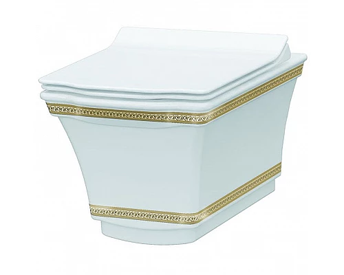 Заказать Унитаз Boheme Hermitage 951-G подвесной Белый с узором Золото без сиденья в магазине сантехники Santeh-Crystal.ru