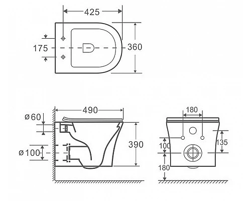 Приобрести Унитаз CeramaLux 2619E подвесной с сиденьем Микролифт в магазине сантехники Santeh-Crystal.ru