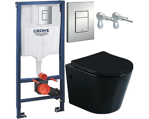 Купить Комплект унитаза CeramaLux B2330B с инсталляцией Grohe Rapid SL 38772001 с сиденьем Микролифт и клавишей смыва Хром в магазине сантехники Santeh-Crystal.ru