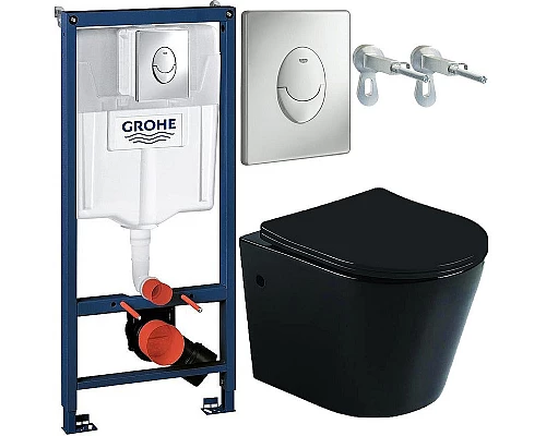 Купить Комплект унитаза CeramaLux B2330В с инсталляцией Grohe Rapid SL 38721001 с сиденьем Микролифт и клавишей смыва Хром в магазине сантехники Santeh-Crystal.ru