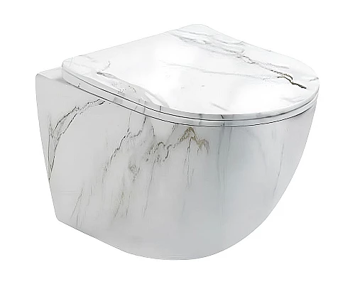 Купить Унитаз CeramaLux 2213-K подвесной Белый мрамор с сиденьем Микролифт в магазине сантехники Santeh-Crystal.ru