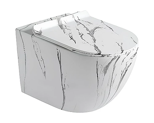 Купить Унитаз CeramaLux 2213-K подвесной Белый мрамор с сиденьем Микролифт в магазине сантехники Santeh-Crystal.ru