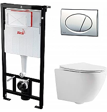 Комплект унитаза CeramaLux 2197 с инсталляцией Alcaplast Sadromodul AM101/1120-3:1 RU M71-0001 с сиденьем Микролифт и клавишей смыва Хром