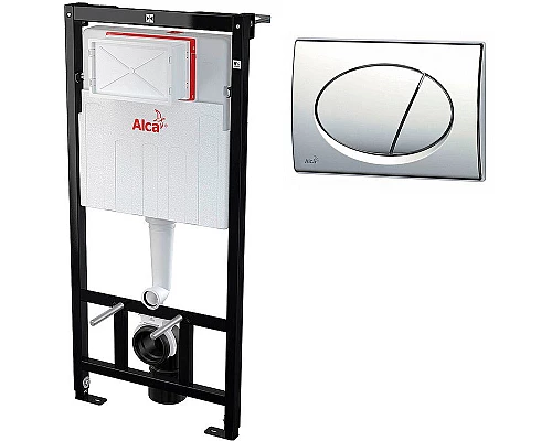 Купить Комплект унитаза CeramaLux 2197 с инсталляцией Alcaplast Sadromodul AM101/1120-3:1 RU M71-0001 с сиденьем Микролифт и клавишей смыва Хром в магазине сантехники Santeh-Crystal.ru