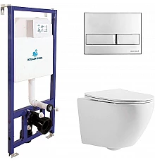 Комплект унитаза CeramaLux 2197 с инсталляцией Koller Pool DUNE1200SL+Neon с сиденьем Микролифт и клавишей смыва Хром