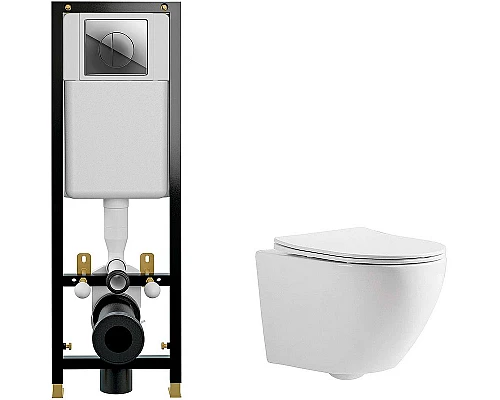 Купить Комплект унитаза CeramaLux 2197 с инсталляцией Cersanit Black 35 S-IN-BLACK-Cg-w с сиденьем Микролифт и клавишей смыва Хром в магазине сантехники Santeh-Crystal.ru