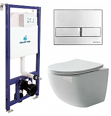 Комплект унитаза Ceramica Nova Forma CN3009 с инсталляцией Koller Pool DUNE1200SL+Neon с сиденьем Микролифт и клавишей смыва Хром