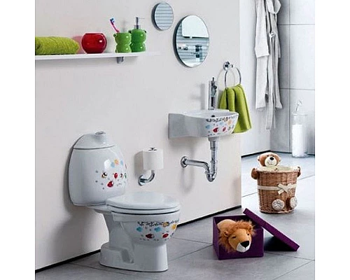 Купить Унитаз компакт Creavit Cocuk CK310-11CB00E-FF00+KC0802.01.1000E Белый с декором с сиденьем без бачка в магазине сантехники Santeh-Crystal.ru