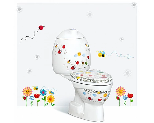 Купить Унитаз компакт Creavit Cocuk CK310-11CB00E-FF00+KC0802.01.1000E Белый с декором с сиденьем без бачка в магазине сантехники Santeh-Crystal.ru