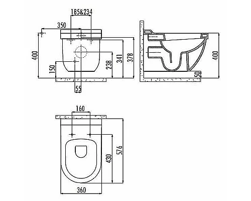 Купить Унитаз Creavit Dream DR320.00100 подвесной Белый без сиденья в магазине сантехники Santeh-Crystal.ru