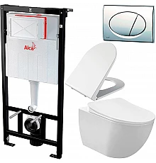 Комплект унитаза Creavit Free FE320-11CB00E-0000+KC0103.03.0000E с сиденьем Микролифт и инсталляцией Alcaplast Sadroмodul AM101/1120-0001+M71 с клавишей смыва Хром