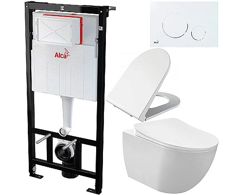 Приобрести Комплект унитаза Creavit Free FE320-11CB00E-0000+KC0103.03.0000E с сиденьем Микролифт и инсталляцией Alcaplast Sadroмodul AM101/1120-0001+M670 с Белой клавишей смыва в магазине сантехники Santeh-Crystal.ru