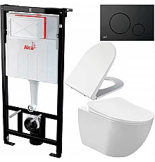 Комплект унитаза Creavit Free FE320-11CB00E-0000+KC0103.03.0000E с сиденьем Микролифт и инсталляцией Alcaplast Sadroмodul AM101/1120-0001+M678 с Черной матовой клавишей смыва