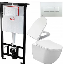Комплект унитаза Creavit Free FE320-11CB00E-0000+KC0103.03.0000E с сиденьем Микролифт и инсталляцией Alcaplast Sadroмodul AM101/1120-0001+M371 с клавишей смыва Хром