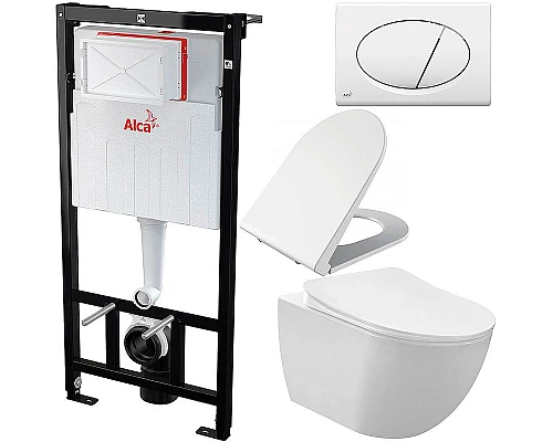 Купить Комплект унитаза Creavit Free FE322-11CB00E-0000+KC0103.03.0000E с сиденьем Микролифт и инсталляцией Alcaplast Sadroмodul AM101/1120-0001+M70 с Белой клавишей смыва в магазине сантехники Santeh-Crystal.ru