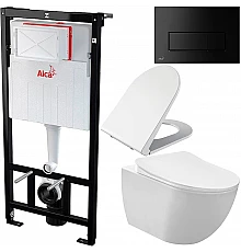 Комплект унитаза Creavit Free FE322-11CB00E-0000+KC0103.03.0000E с сиденьем Микролифт и инсталляцией Alcaplast Sadroмodul AM101/1120-0001+M578 с Черной матовой клавишей смыва