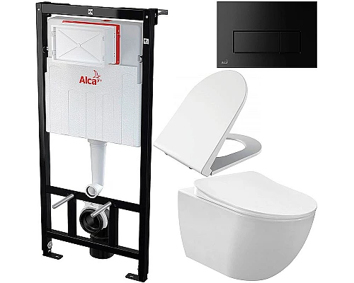 Заказать Комплект унитаза Creavit Free FE322-11CB00E-0000+KC0103.03.0000E с сиденьем Микролифт и инсталляцией Alcaplast Sadroмodul AM101/1120-0001+M578 с Черной матовой клавишей смыва в магазине сантехники Santeh-Crystal.ru