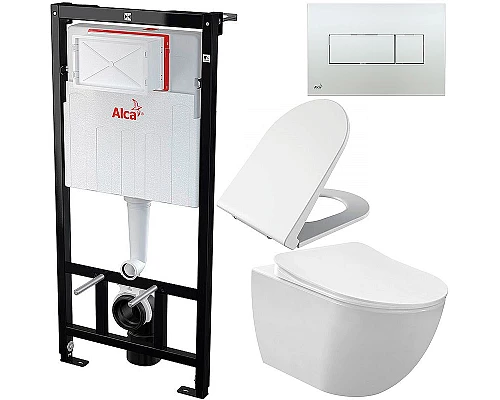 Купить Комплект унитаза Creavit Free FE322-11CB00E-0000+KC0103.03.0000E с сиденьем Микролифт и инсталляцией Alcaplast Sadroмodul AM101/1120-0001+M371 с клавишей смыва Хром в магазине сантехники Santeh-Crystal.ru
