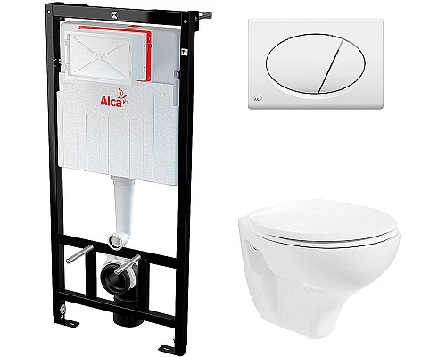 Заказать Комплект унитаза Creavit Perla TP320-11CB00E-0000+KC0703.01.0000E с сиденьем Микролифт и инсталляцией Alcaplast Sadroмodul AM101/1120-0001+M70 с Белой клавишей смыва в магазине сантехники Santeh-Crystal.ru