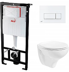 Комплект унитаза Creavit Perla TP320-11CB00E-0000+KC0703.01.0000E с сиденьем Микролифт и инсталляцией Alcaplast Sadroмodul AM101/1120-0001+M570 с Белой клавишей смыва