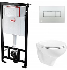 Комплект унитаза Creavit Perla TP320-11CB00E-0000+KC0703.01.0000E с сиденьем Микролифт и инсталляцией Alcaplast Sadroмodul AM101/1120-0001+M371 с клавишей смыва Хром