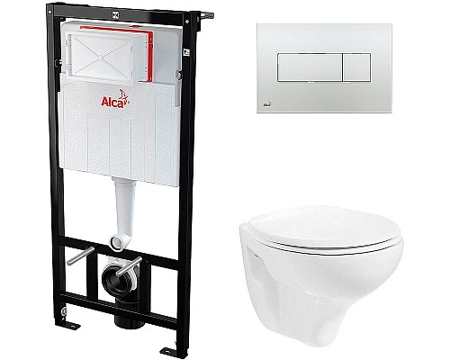 Купить Комплект унитаза Creavit Perla TP320-11CB00E-0000+KC0703.01.0000E с сиденьем Микролифт и инсталляцией Alcaplast Sadroмodul AM101/1120-0001+M371 с клавишей смыва Хром в магазине сантехники Santeh-Crystal.ru