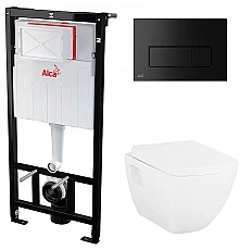 Комплект унитаза Creavit Trend TP326-11CB00E-0000+KC2103.01.0000E с сиденьем Микролифт и инсталляцией Alcaplast Sadroмodul AM101/1120-0001+M578 с Черной матовой клавишей смыва
