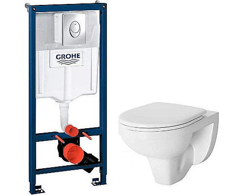 Заказать Комплект унитаза Damixa Jupiter DX77C1738SC с инсталляцией Grohe Rapid SL 38721001 с сиденьем Микролифт и клавишей смыва Хром в магазине сантехники Santeh-Crystal.ru