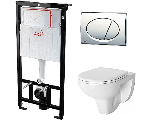 Купить Комплект унитаза Damixa Jupiter DX77C1738SC с инсталляцией Alcaplast Sadromodul AM101/1120-3:1 RU M71-0001 с сиденьем Микролифт и клавишей смыва Хром в магазине сантехники Santeh-Crystal.ru