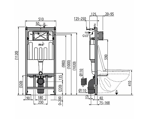 Купить Комплект унитаза Damixa Jupiter DX77C1738SC с инсталляцией Alcaplast Sadromodul AM101/1120-3:1 RU M71-0001 с сиденьем Микролифт и клавишей смыва Хром в магазине сантехники Santeh-Crystal.ru