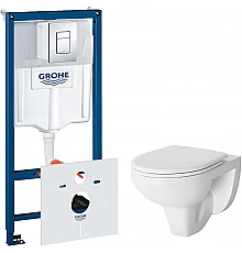 Комплект унитаза Damixa Jupiter DX77C1738SC с инсталляцией Grohe Rapid SL 38775001 с сиденьем Микролифт и клавишей смыва Хром