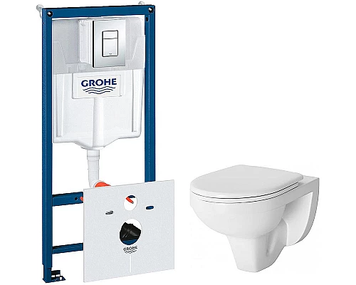 Заказать Комплект унитаза Damixa Jupiter DX77C1738SC с инсталляцией Grohe Rapid SL 38775001 с сиденьем Микролифт и клавишей смыва Хром в магазине сантехники Santeh-Crystal.ru