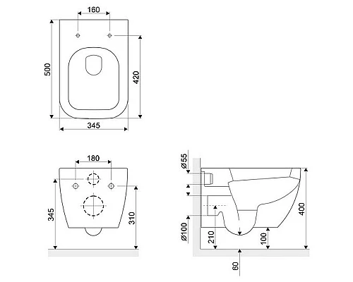 Купить Унитаз Excellent Ness CENL.3509.500.WH подвесной с сиденьем Микролифт в магазине сантехники Santeh-Crystal.ru