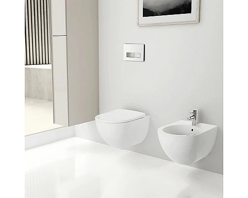 Приобрести Комплект унитаза Geberit Acanto 500.128.21.A с инсталляцией с сиденьем Микролифт и клавишей смыва Хром в магазине сантехники Santeh-Crystal.ru