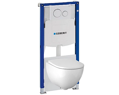Купить Комплект унитаза с инсталляцией Geberit Acanto 500.301.KJ.A с сиденьем Микролифт и Белой клавишей смыва в магазине сантехники Santeh-Crystal.ru